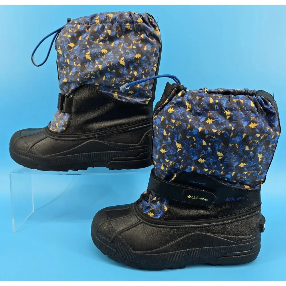 Columbia Kids Powderbug Snow Boot Sz 6 Forty Print‎ Black Blue 400g Waterproof